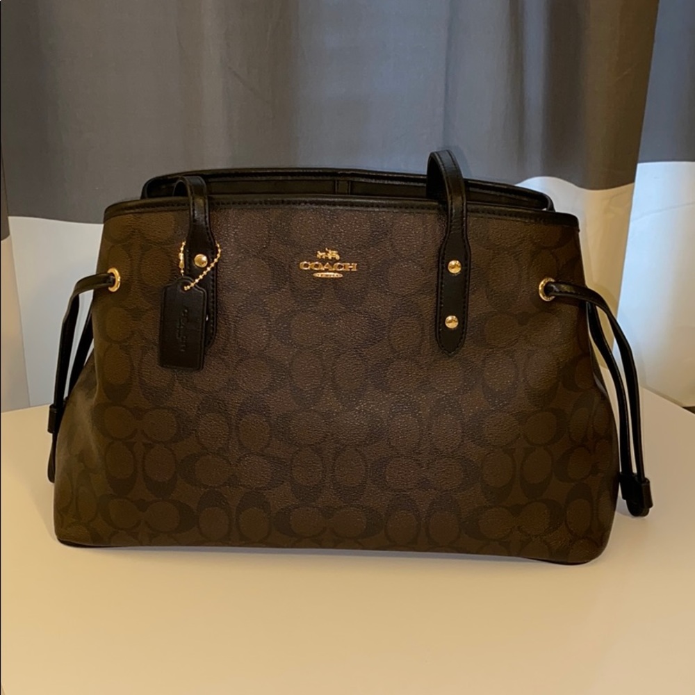 Coach Drawstring Carryall Brown/Blk Large Tote